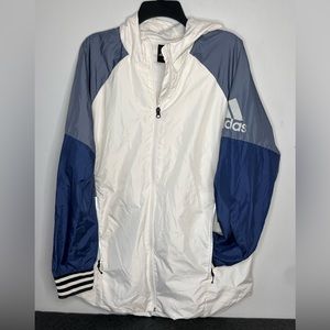 Adidas Windbreaker jacket white and blue zip pockets y2k large men’s